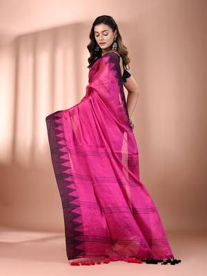 Pink tissue soft saree with temple borders 3