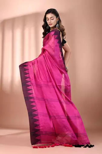 Pink tissue soft saree with temple borders