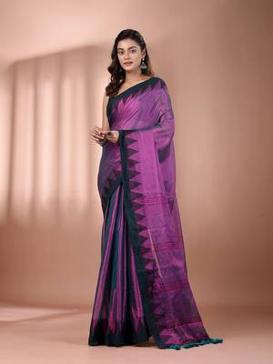 Purple tissue soft saree with temple borders 1