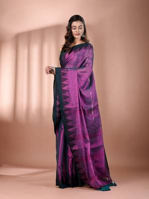 Purple tissue soft saree with temple borders 2