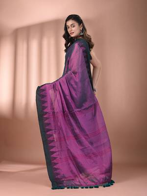 Purple tissue soft saree with temple borders 3