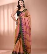 Lime green dual tone tissue soft saree with temple borders