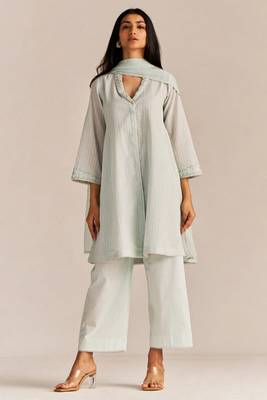 Soothing sea woven cotton kurta set 1