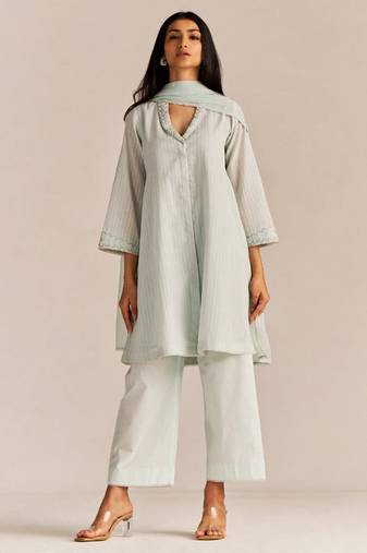 Soothing sea woven cotton kurta set