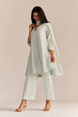 Soothing sea woven cotton kurta set 2