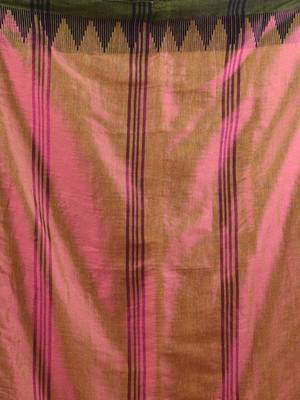Lime green dual tone tissue soft saree with temple borders 4