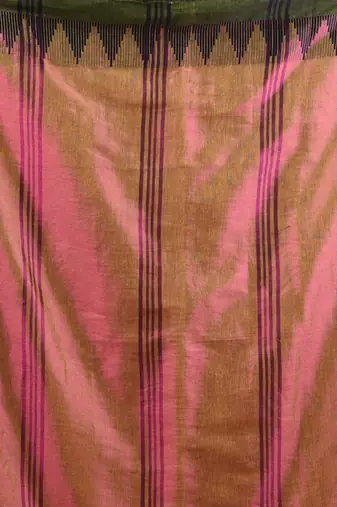Lime green dual tone tissue soft saree with temple borders