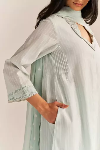 Soothing sea woven cotton kurta set