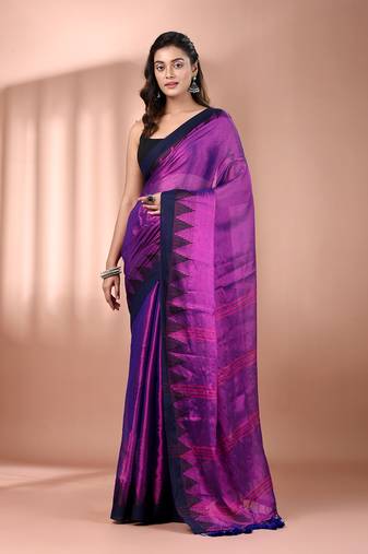 Purple tissue soft saree with temple borders