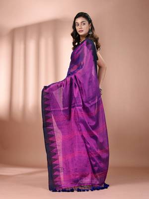 Purple tissue soft saree with temple borders 3