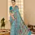 Turqoise blue woven border with ikkat printed cotton silk blend saree