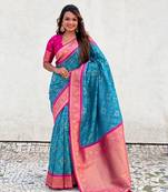 Firozi patola silk blend weaving ikkat meenakari saree