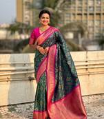 Green patola silk blend weaving ikkat meenakari saree
