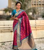Maroon patola silk blend weaving ikkat meenakari saree