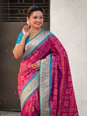 Maroon patola silk blend weaving ikkat meenakari saree 3