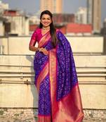 Purple patola silk blend weaving ikkat meenakari saree