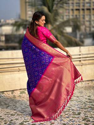 Purple patola silk blend weaving ikkat meenakari saree 2