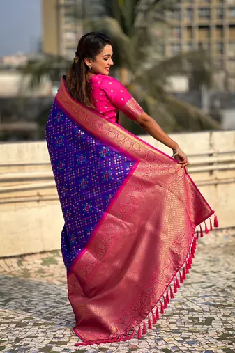 Purple patola silk blend weaving ikkat meenakari saree