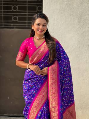 Purple patola silk blend weaving ikkat meenakari saree 3