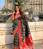 Green banarasi silk blend weaving meenakari saree