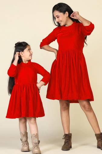 Red samaira velvet dresses for mom & daughter