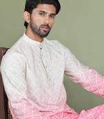 Peach cotton blend printed kurta pyjama set