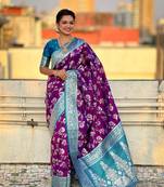 Voilet banarasi silk blend weaving meenakari saree