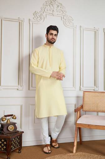Yellow solid light cotton kurta