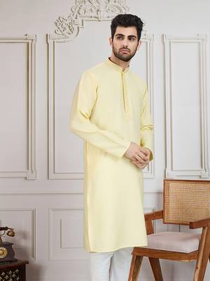 Yellow solid light cotton kurta 3