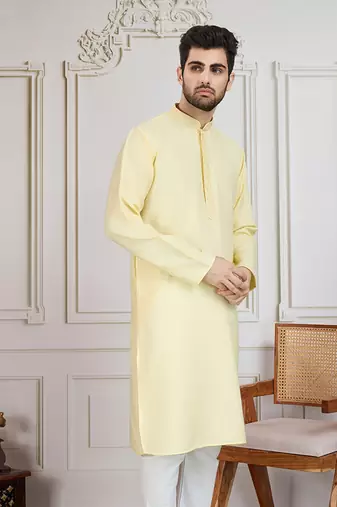 Yellow solid light cotton kurta