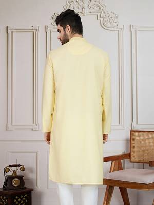 Yellow solid light cotton kurta 5