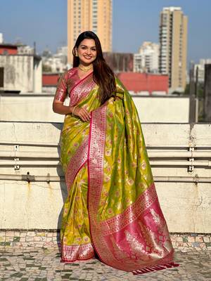 Mahandi faux banarasi silk blend weaving meenakari saree 1