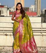 Mahandi banarasi silk blend weaving meenakari saree
