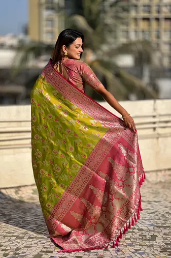 Mahandi faux banarasi silk blend weaving meenakari saree