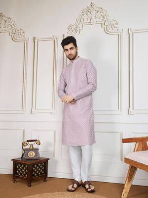 Mauve solid chikankari kurta 1