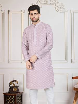 Mauve solid chikankari kurta 2