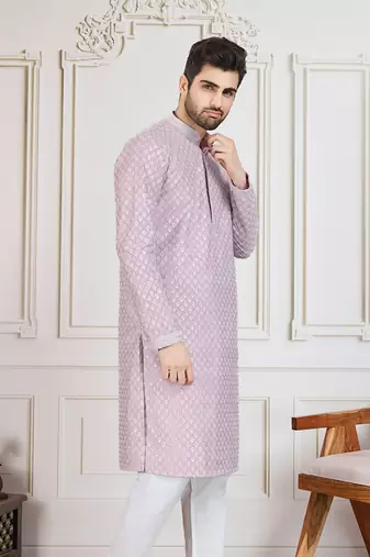 Mauve solid chikankari kurta