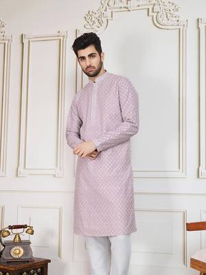 Mauve solid chikankari kurta 4