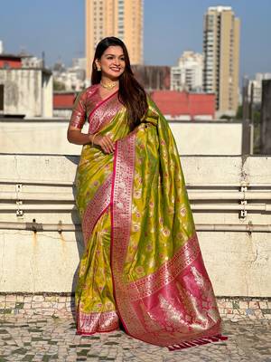 Mahandi faux banarasi silk blend weaving meenakari saree 4