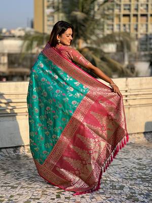 Rama faux banarasi silk blend weaving meenakari saree 2