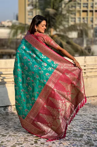 Rama faux banarasi silk blend weaving meenakari saree