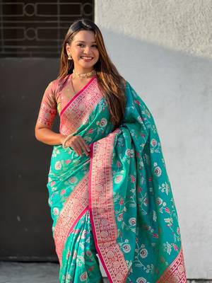 Rama faux banarasi silk blend weaving meenakari saree 3