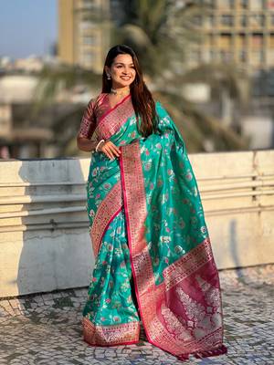 Rama faux banarasi silk blend weaving meenakari saree 4