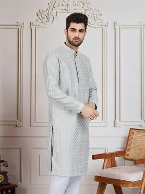Pista solid chikankari kurta 3