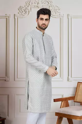 Pista solid chikankari kurta