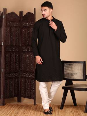 Black solid chikankari black kurtahandcrafted 1