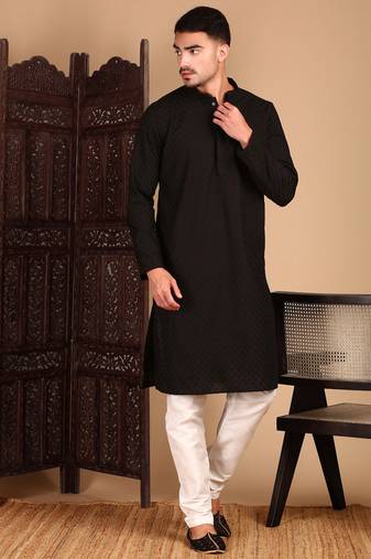 Black solid chikankari black kurtahandcrafted