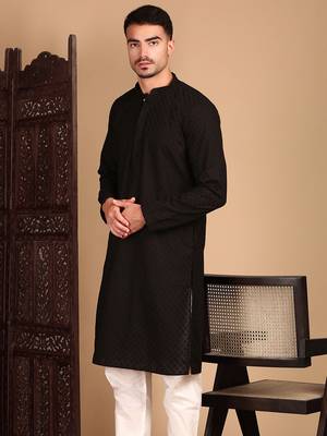 Black solid chikankari black kurtahandcrafted 2