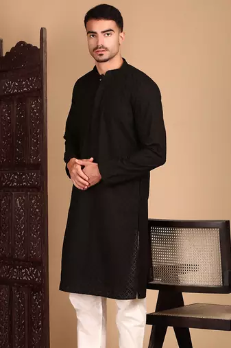 Black solid chikankari black kurtahandcrafted