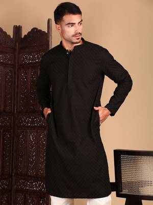Black solid chikankari black kurtahandcrafted 3